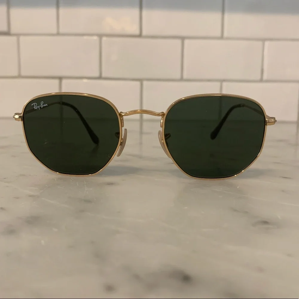 Ray-Ban Gold Frame Sunglasses with Green Lenses